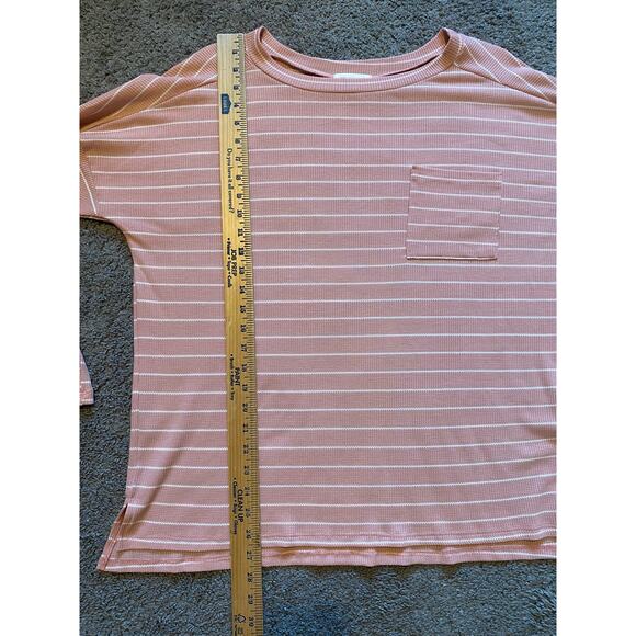 Pink Striped Waffle Knit Long Sleeved Pocket Shirt - Picture 5 of 5